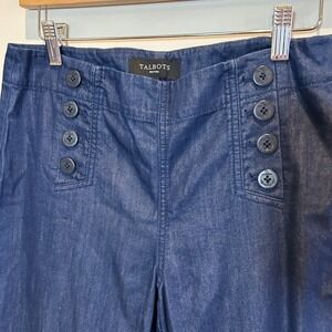 Talbots Petites Sailor Button Wide Leg Pants Dark Wash Denim Size 4P Piratecore